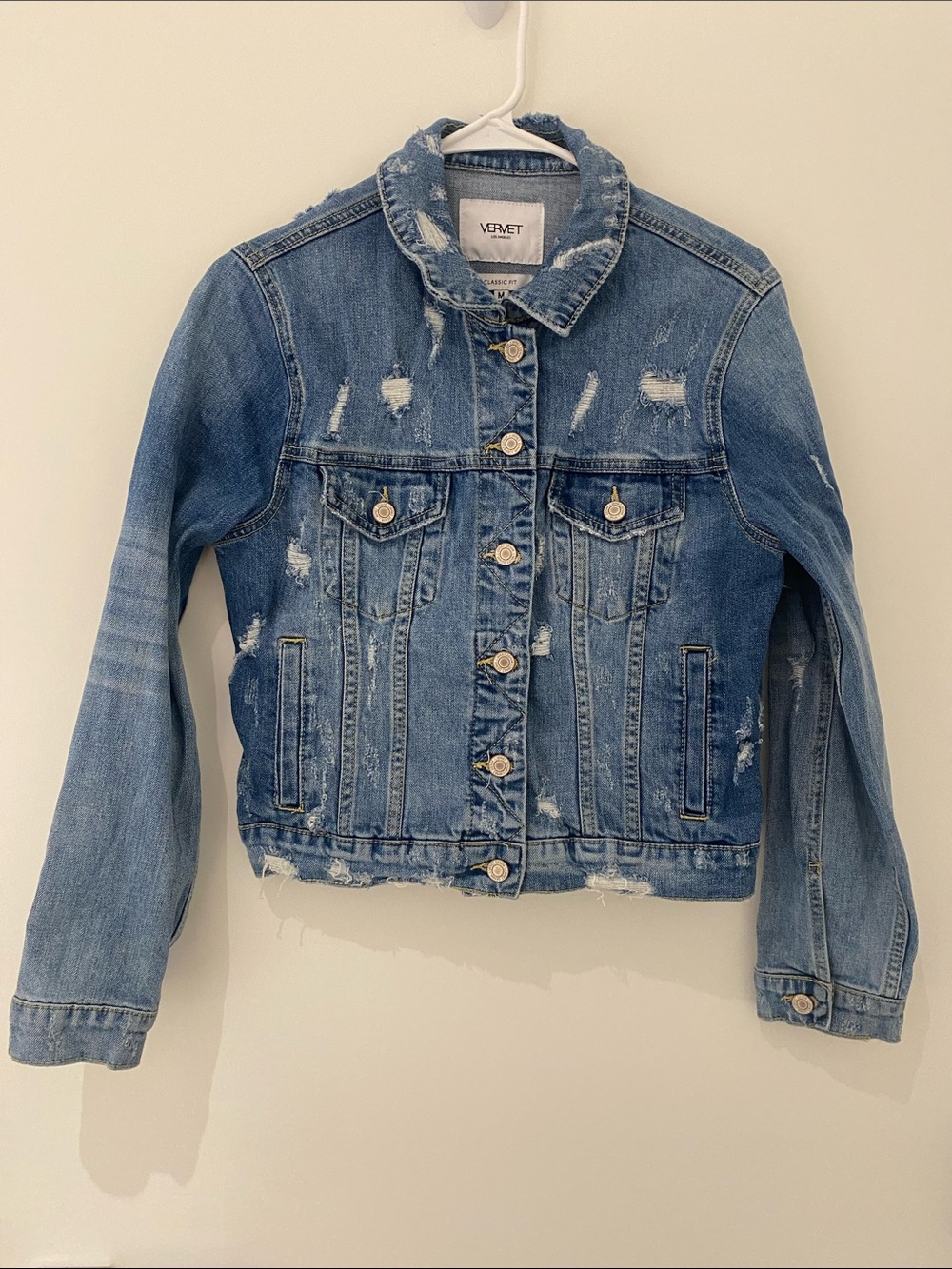 Vervet Los Angeles Distressed Denim Jean Jacket Light/Med Wash Size M
